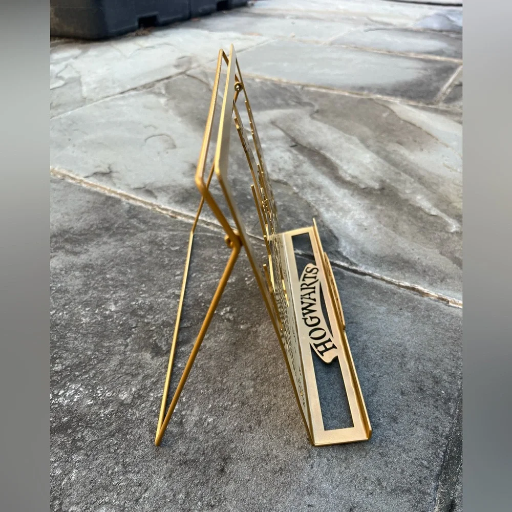 Harry Potter Hogwarts Metal Cookbook Tablet Holder Gold Tone Easel - Picture 4 of 8